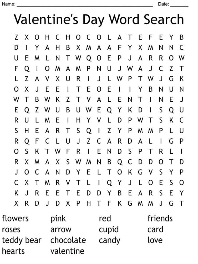 Printable Valentine's Day Word Search - Worksheet 2