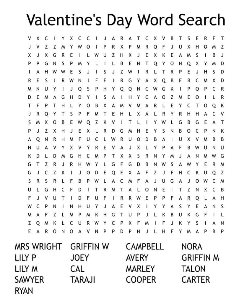 Printable Valentine's Day Word Search - Worksheet 8