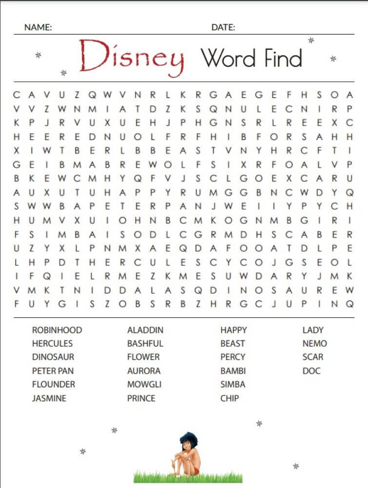Printable Walt Disney Word Search - Sheet 3