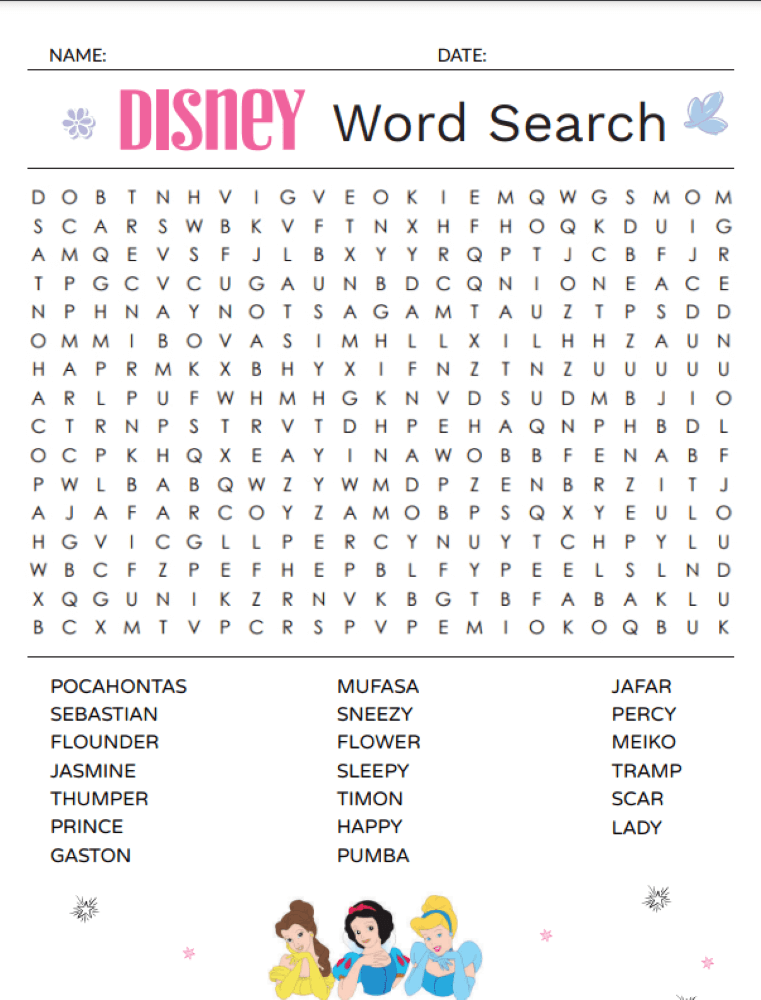 Printable Walt Disney Word Search – Sheet 4