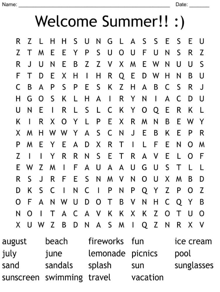 Printable Welcome Summer Word Search