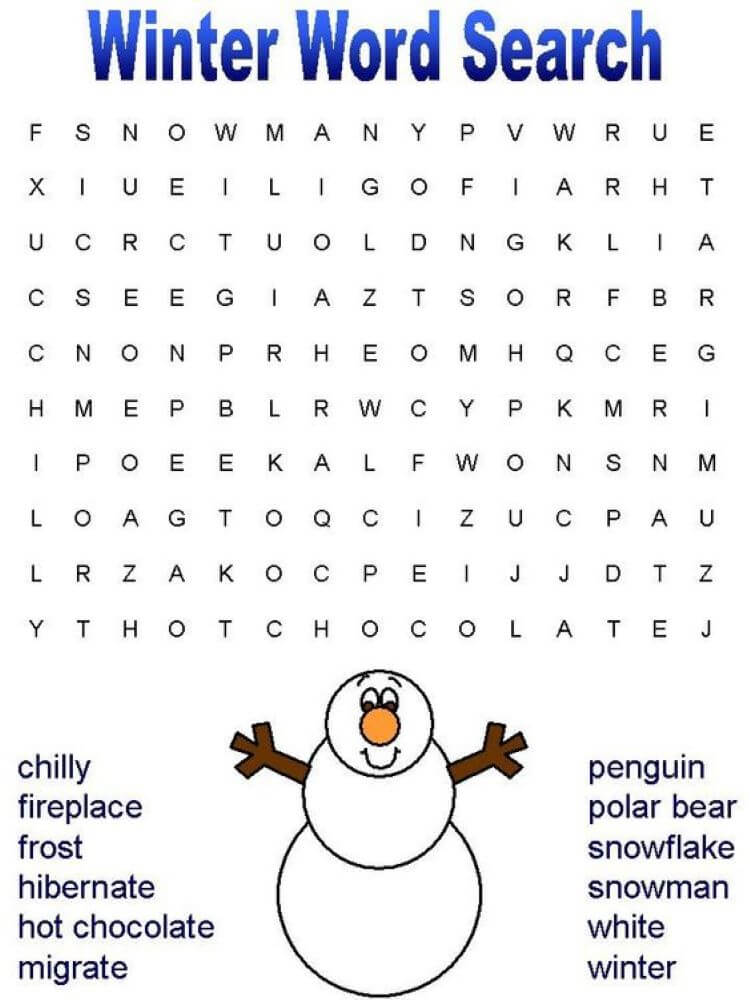 Printable Winter Word Search Simple