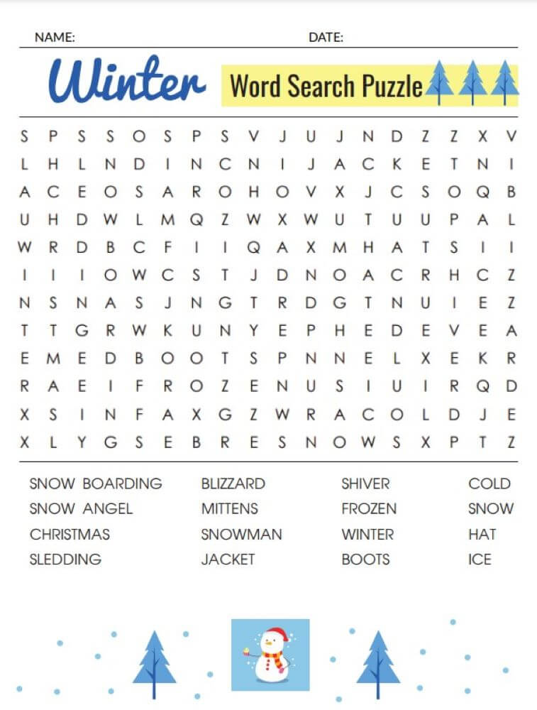 Printable Winter Word Search – Worksheet 2