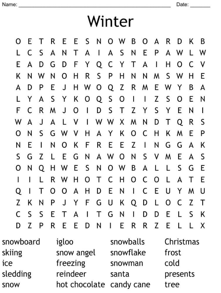 Printable Winter Word Search – Worksheet 7
