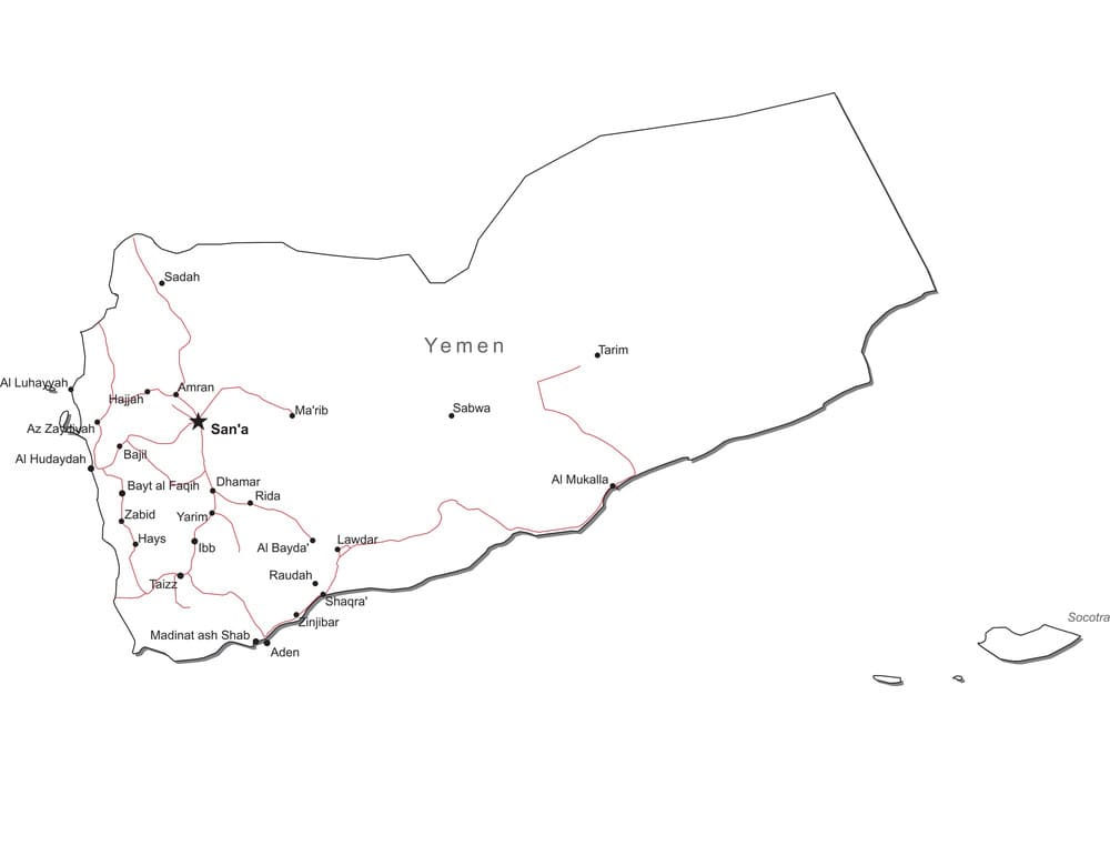 Printable Yemen Map With Cities