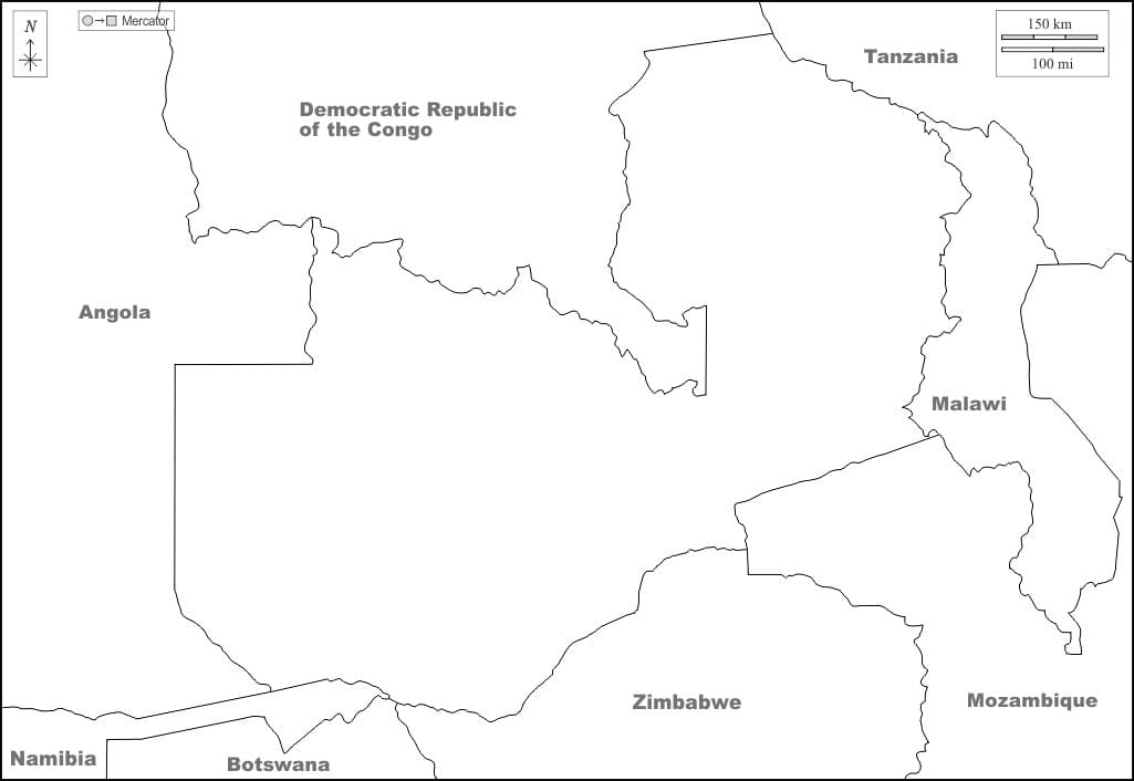 Printable Zambia Map Outline