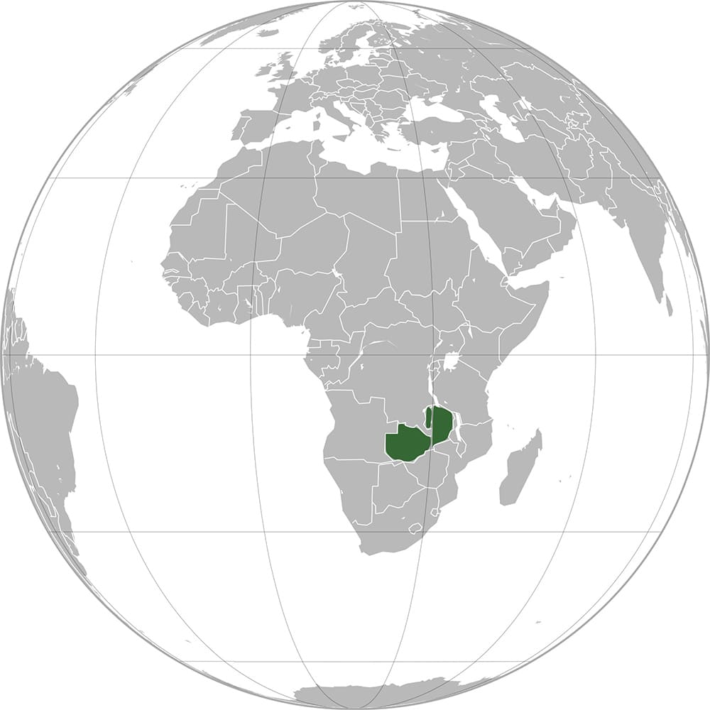 Printable Zambia On World Map