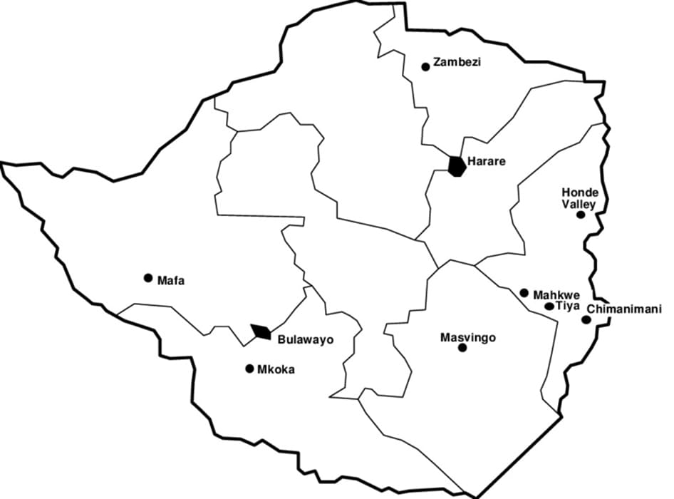 Printable Zimbabwe Borders Map