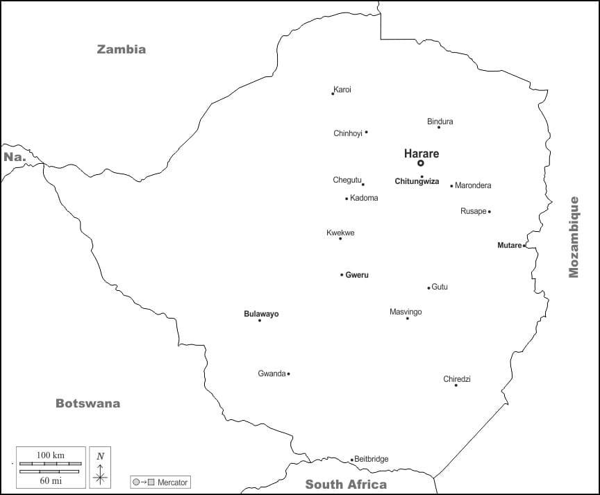 Printable Zimbabwe Country Map