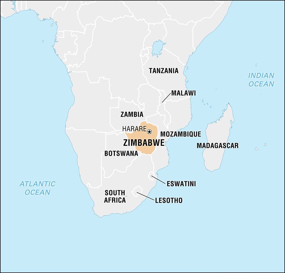 Printable Zimbabwe In World Map Location
