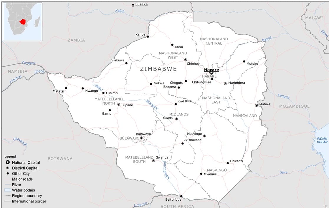 Printable Zimbabwe Map And Provinces