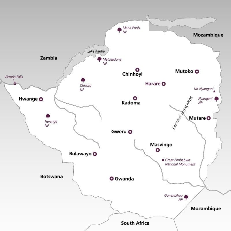 Printable Zimbabwe Map Capital