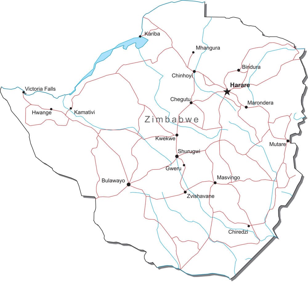 Printable Zimbabwe Map Detailed