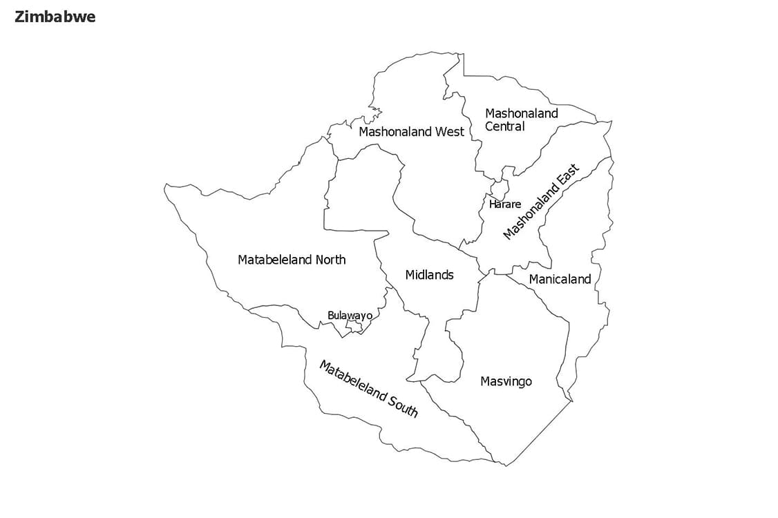 Printable Zimbabwe Map Districts