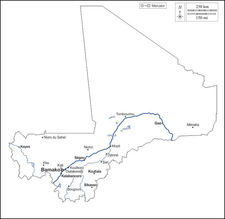 Printbale Map Of Mali With Cities