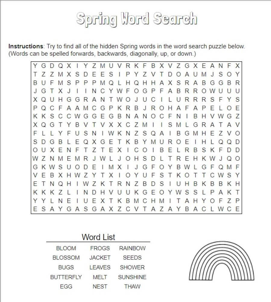 Spring Word Search for Kids
