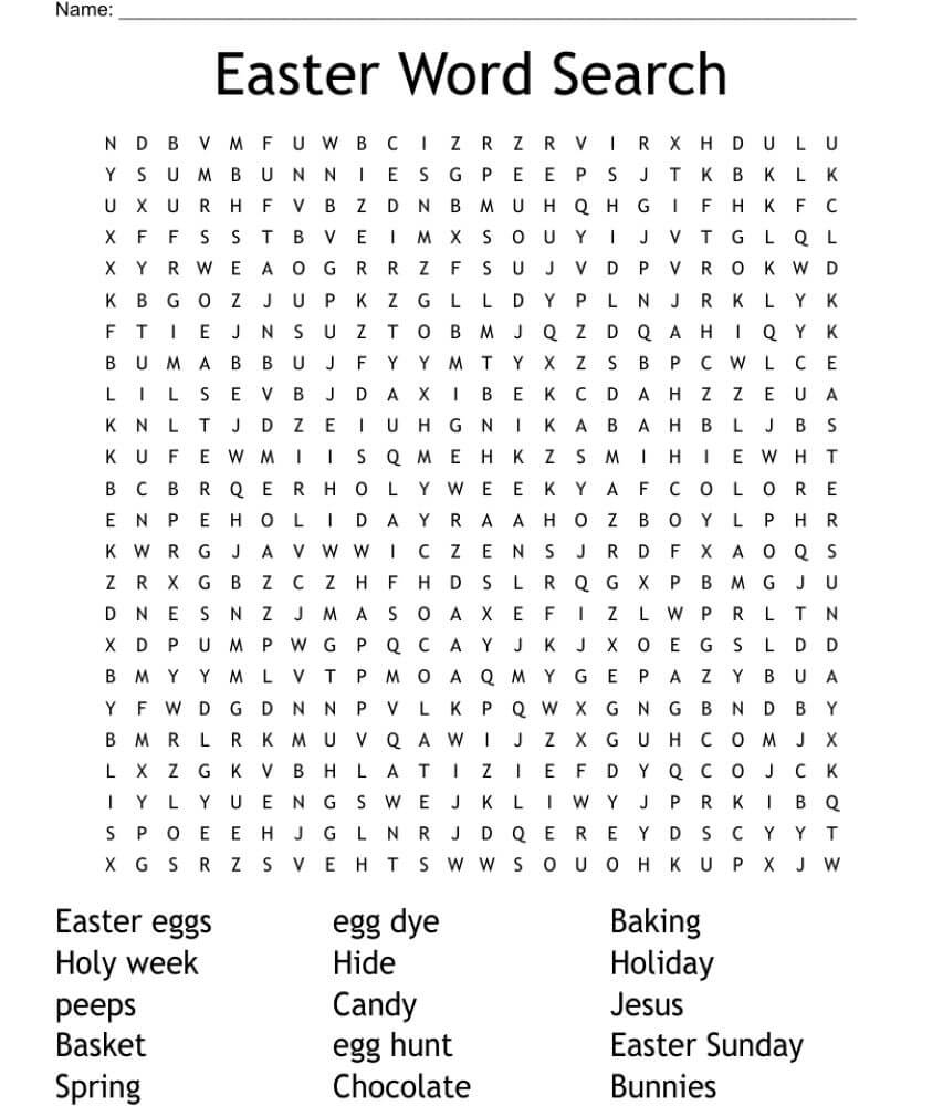 Sunday School Religiou Easter Word Search