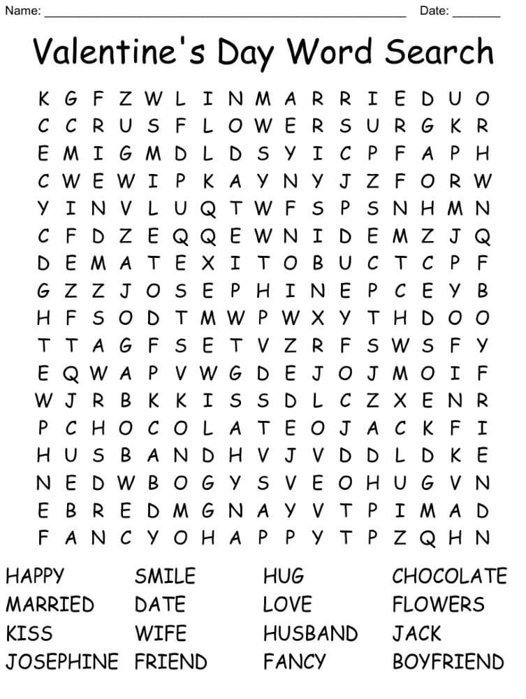 Valentine’s Day Word Search Kindergarten