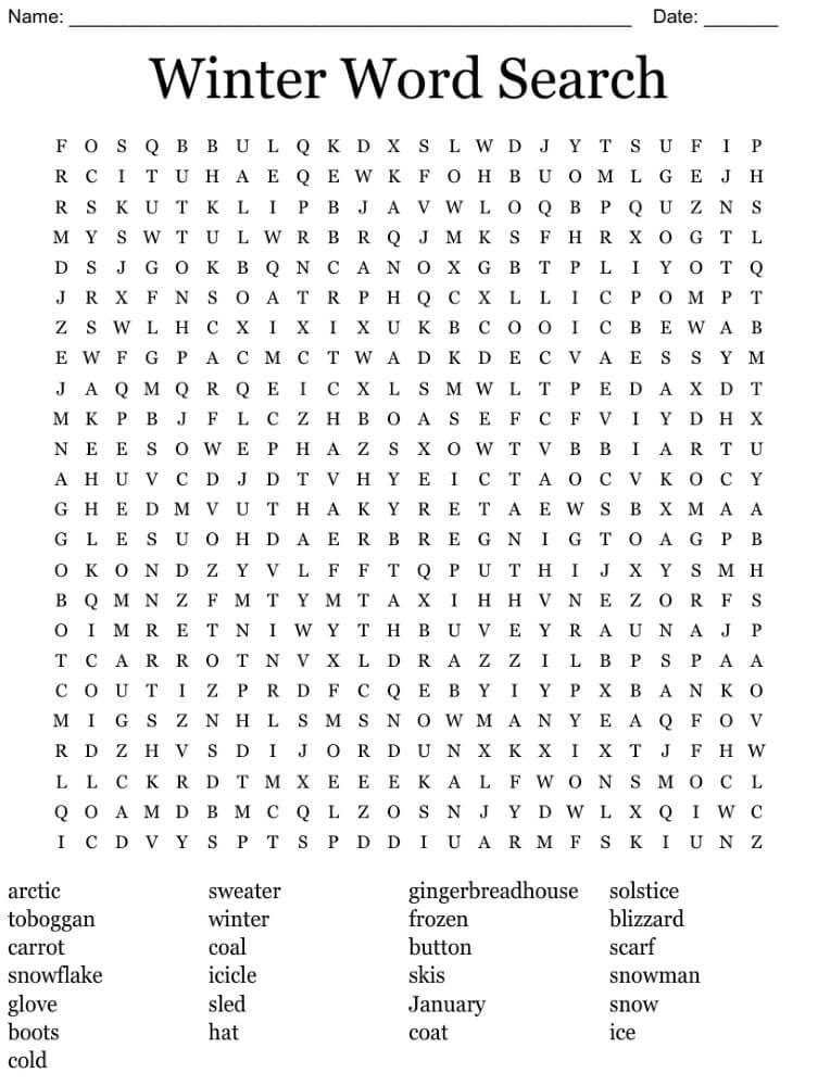 Winter Themed Word Search