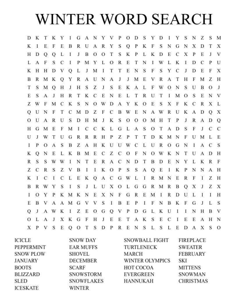Winter Word Search for Adults