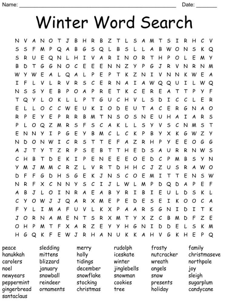 Winter Word Search for elementary students