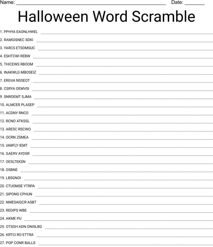 Difficult Halloween Word Srcramble