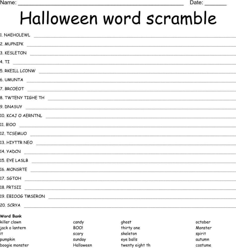 Halloween Word Srcramble with Answers