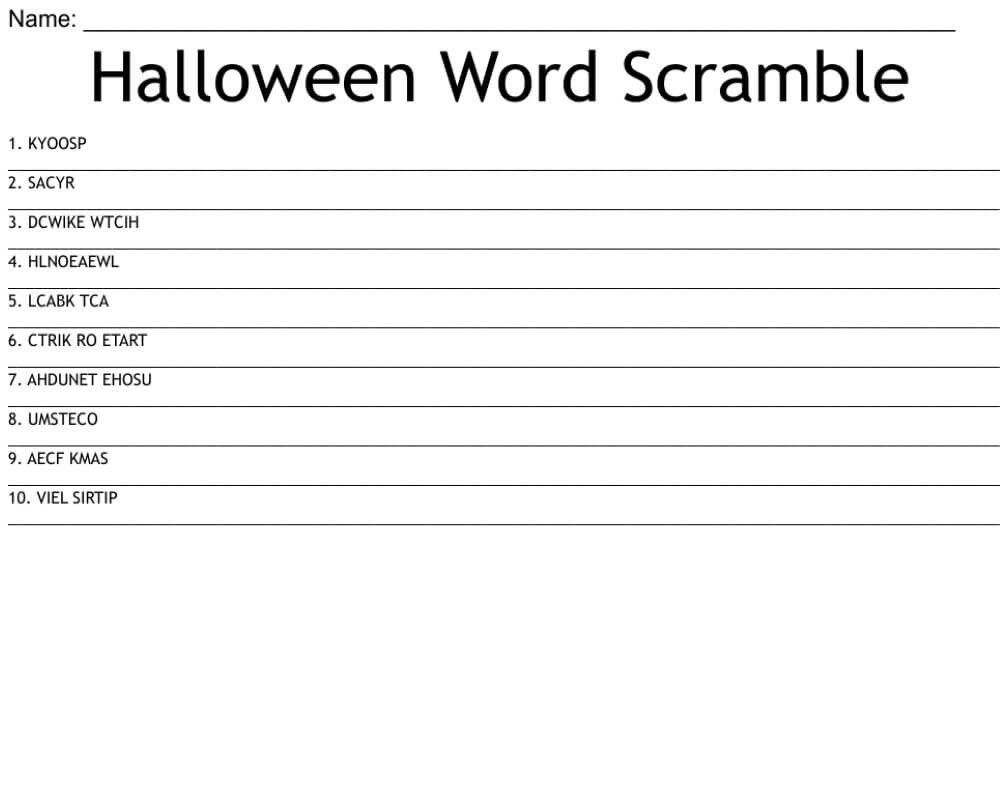 Kids Halloween Word Srcramble