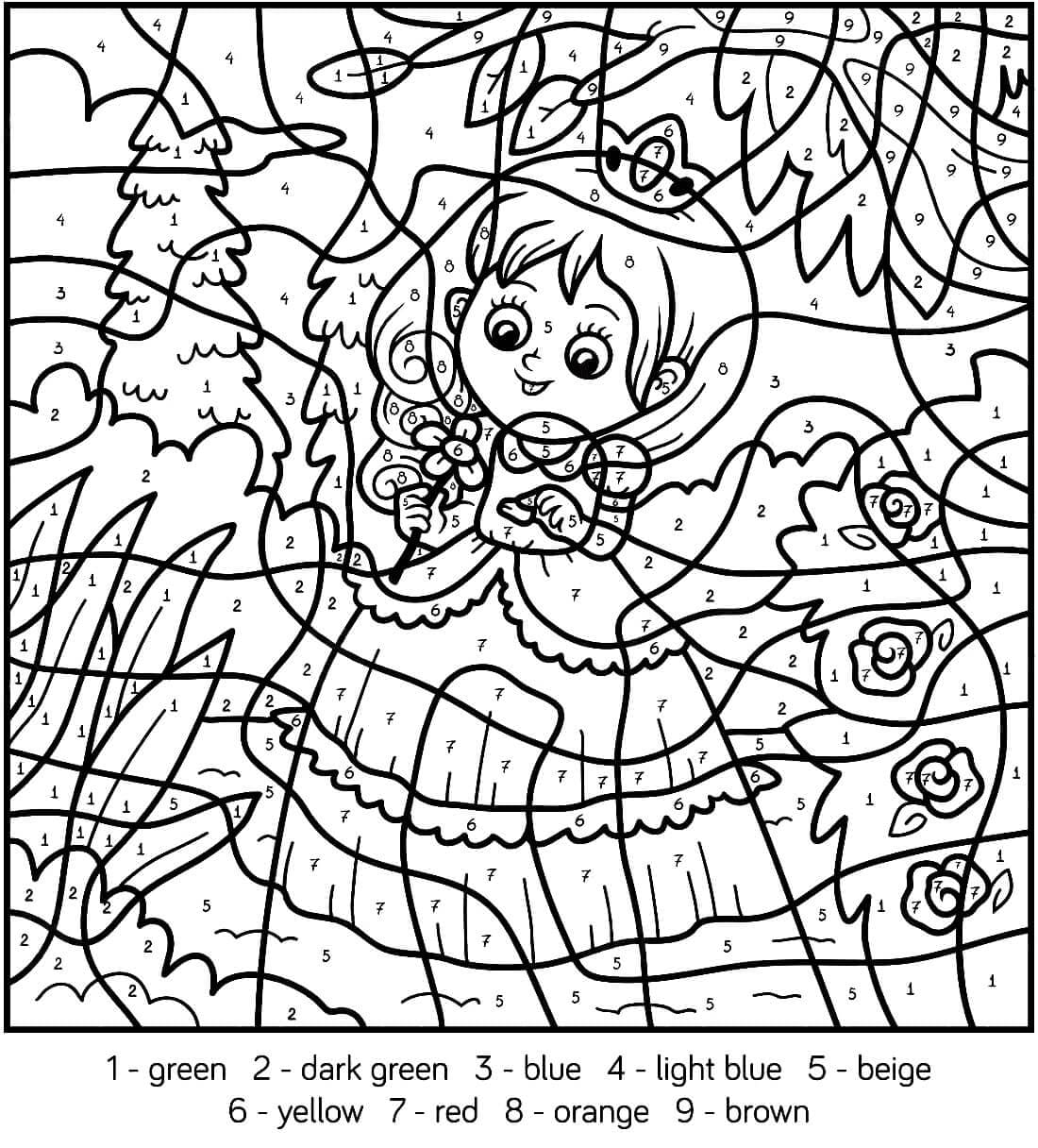 Printable Adorable Princess Paint by Number