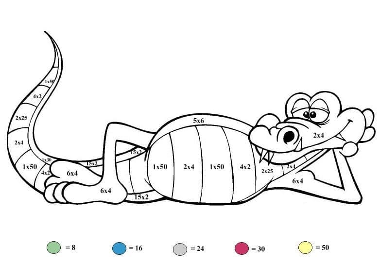 Printable Alligator Multiplication Paint by Number