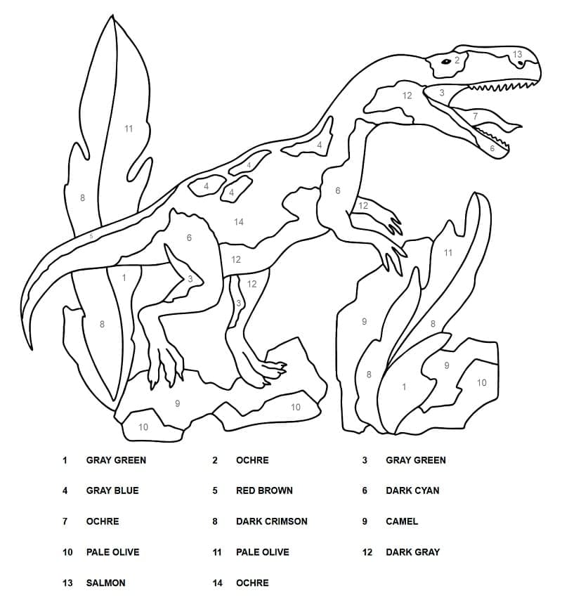 Printable Allosaurus Paint by Number