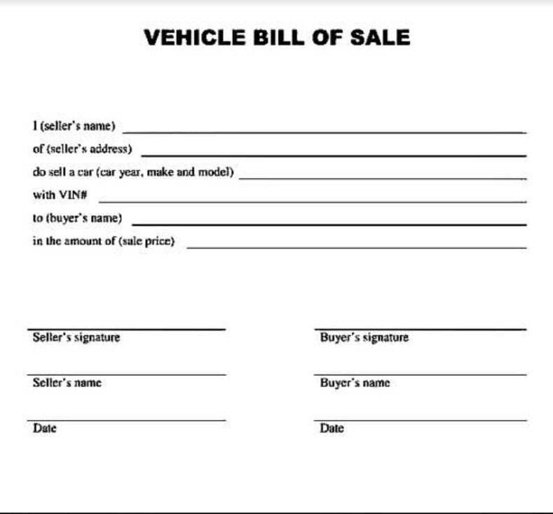 Printable Bill Of Sale Template Vehicle