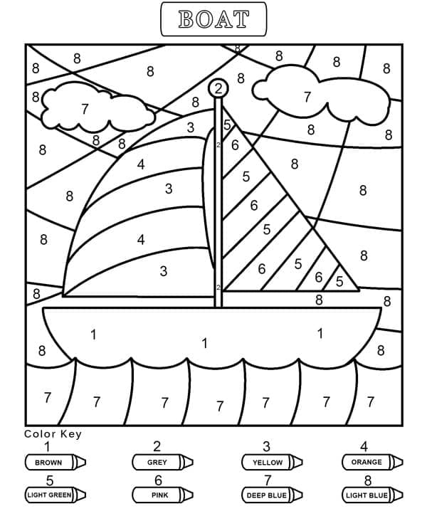 Printable Boat for Kindergarten Paint by Number