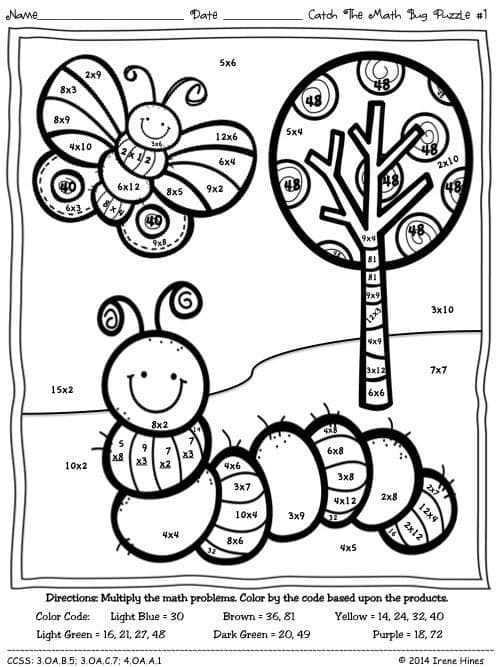 Printable Bug Multiplication Paint by Number
