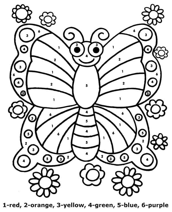 Printable Butterfly for Kindergarten Paint by Number