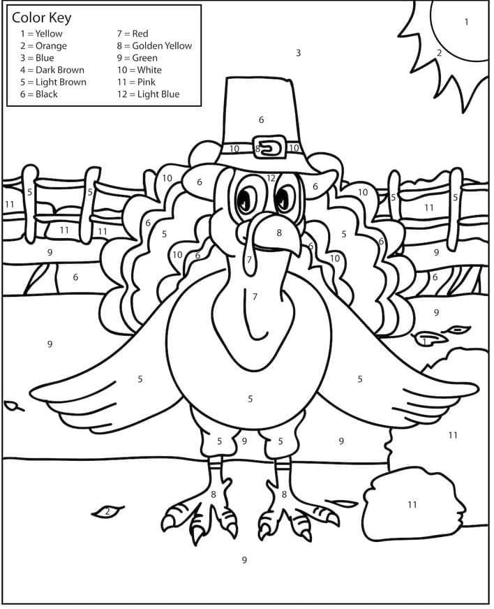 Printable Cartoon Turkey Thanksgiving Paint by Number