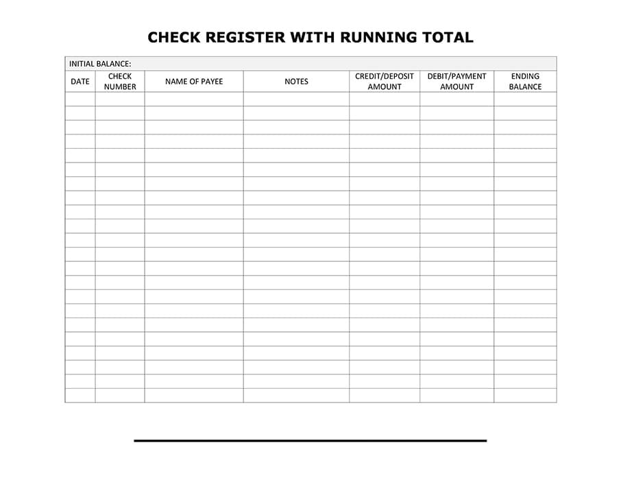 Printable Check Register Balance