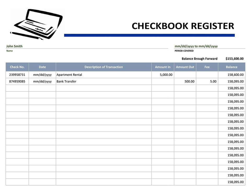Printable Check Register Book