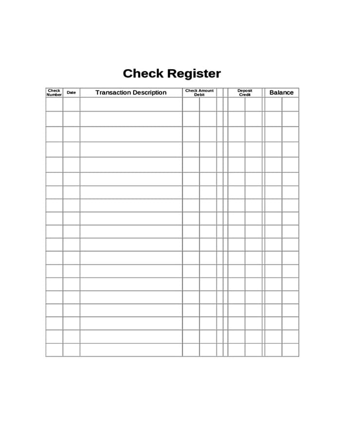 Printable Check Register Number