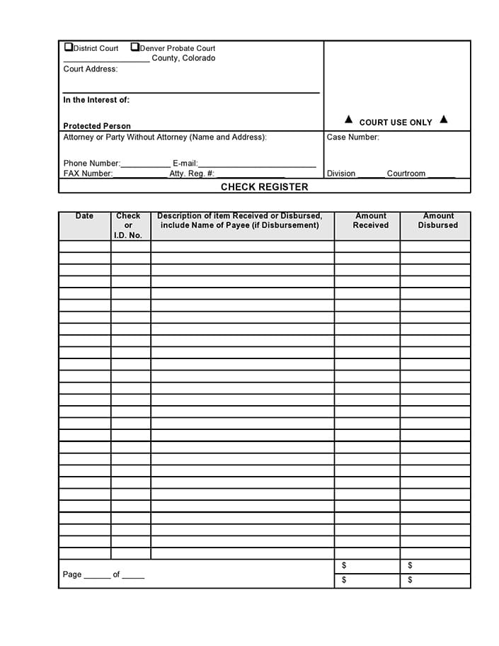 Printable Check Register Page