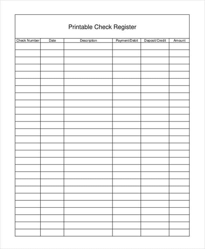 Printable Check Register Sample