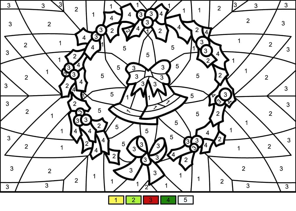 Printable Christmas Wreath and Bells Paint by Number