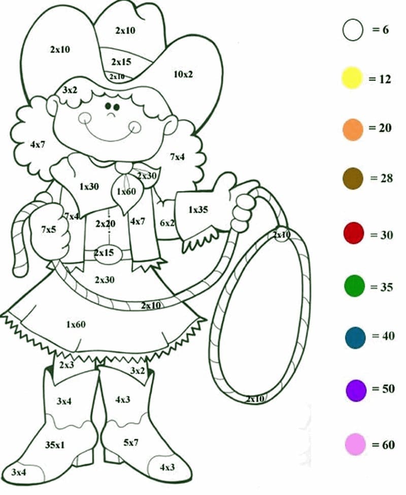 Printable Cowgirl Multiplication Paint by Number