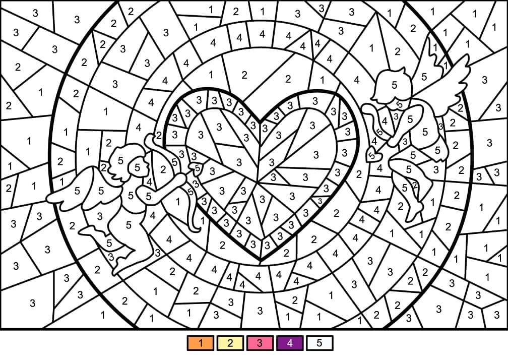 Printable Cupids and Heart Paint by Number