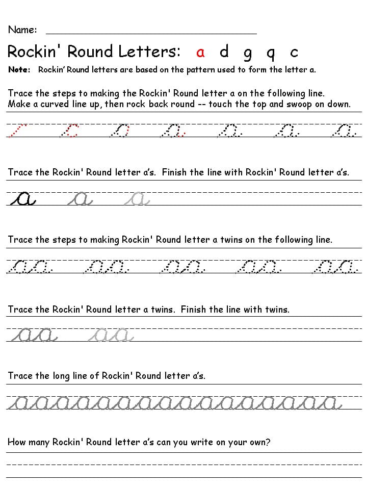 Printable Cursive Letter A Worksheet