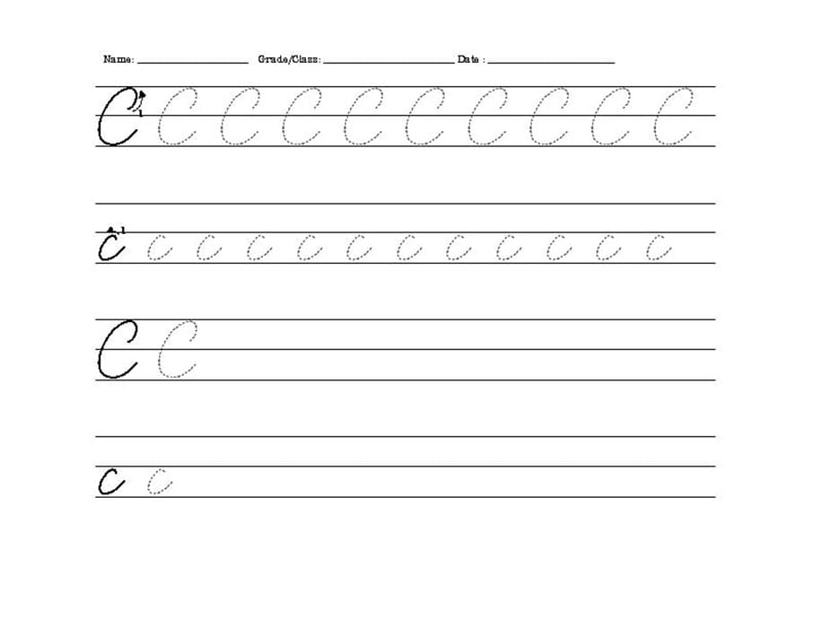 Printable Cursive Letter C Worksheet