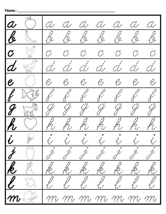 Printable Cursive Writing Alphabet Small Letters