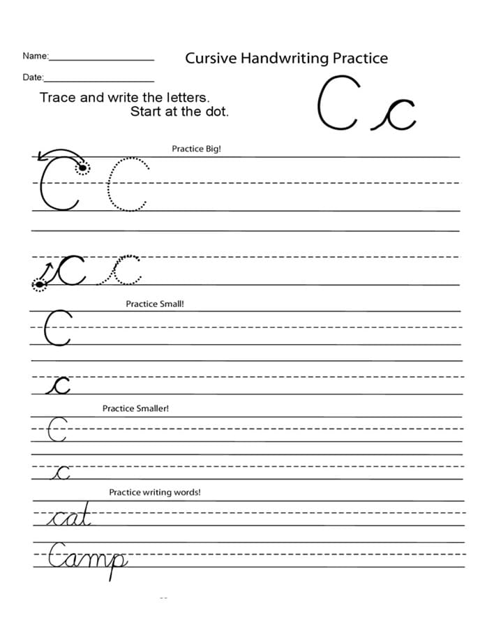Printable Cursive Writing Capital Letter C