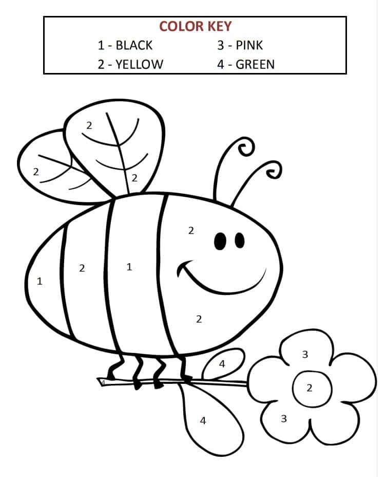 Printable Cute Bee for Kindergarten Paint by Number