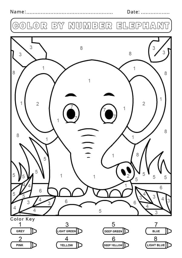 Printable Cute Elephant Paint by Number